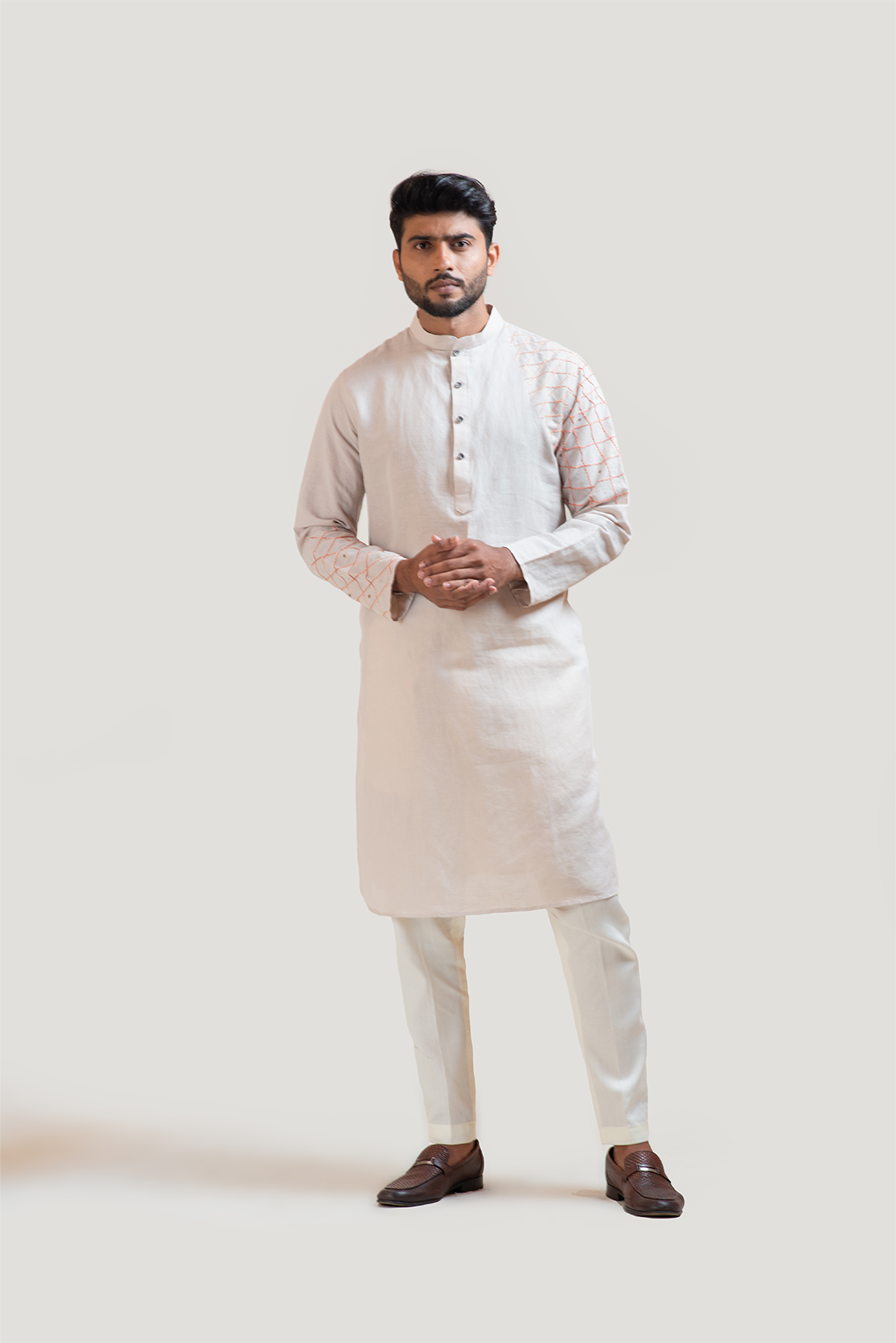 Grey Lineart Embroidered Kurta Set