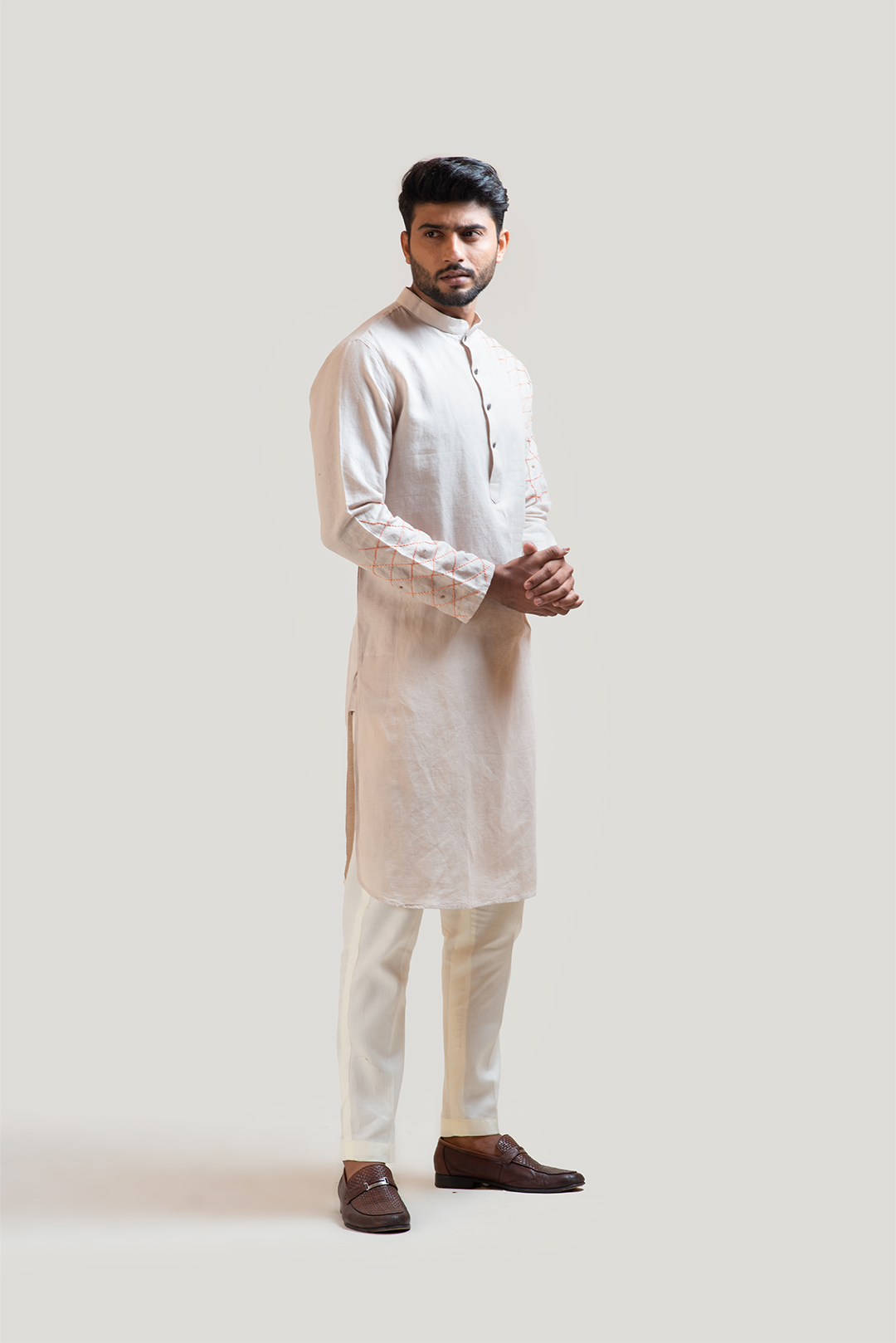 Grey Lineart Embroidered Kurta Set