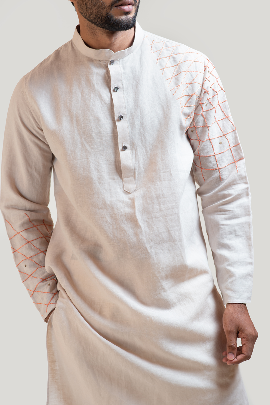 Grey Lineart Embroidered Kurta Set