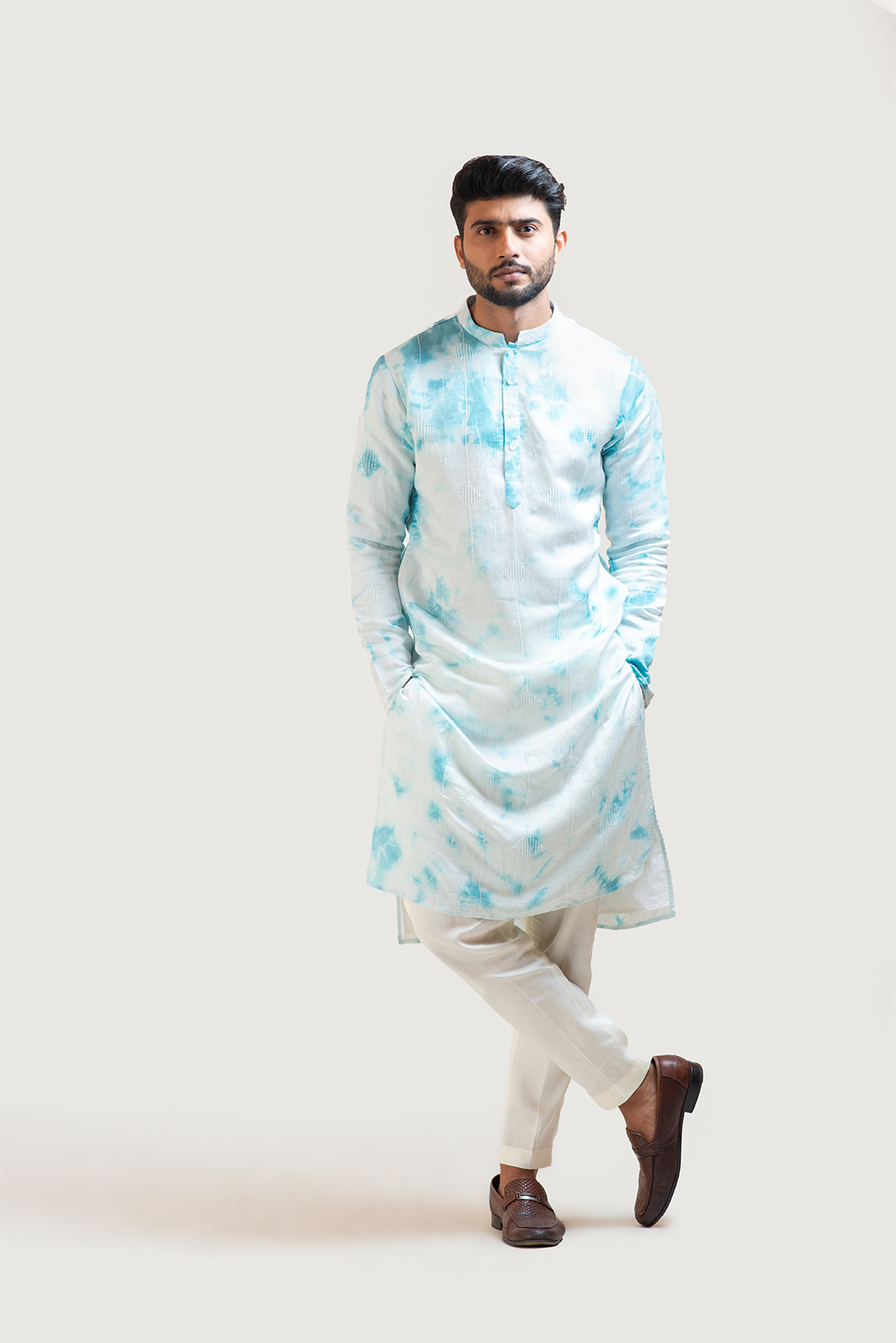 Tie & Dye Embroidered Kurta Set