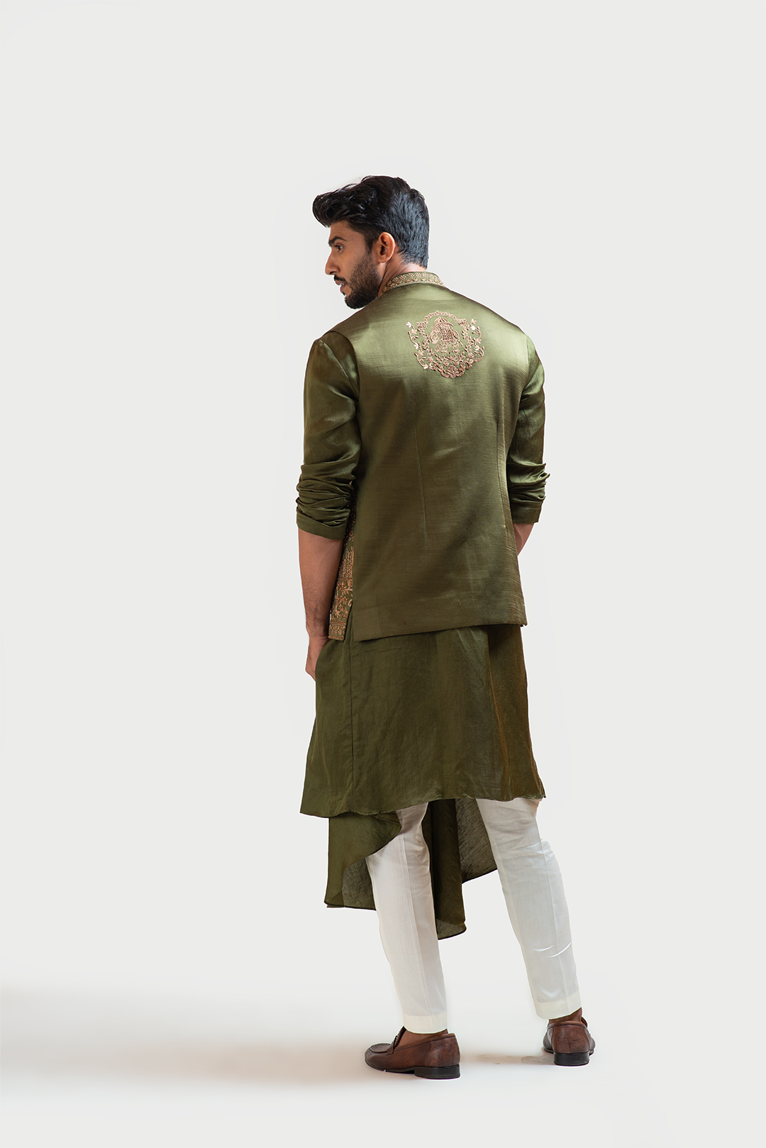 Mehendi Green Palki Nehru with Mehendi Green Drape Kurta Set