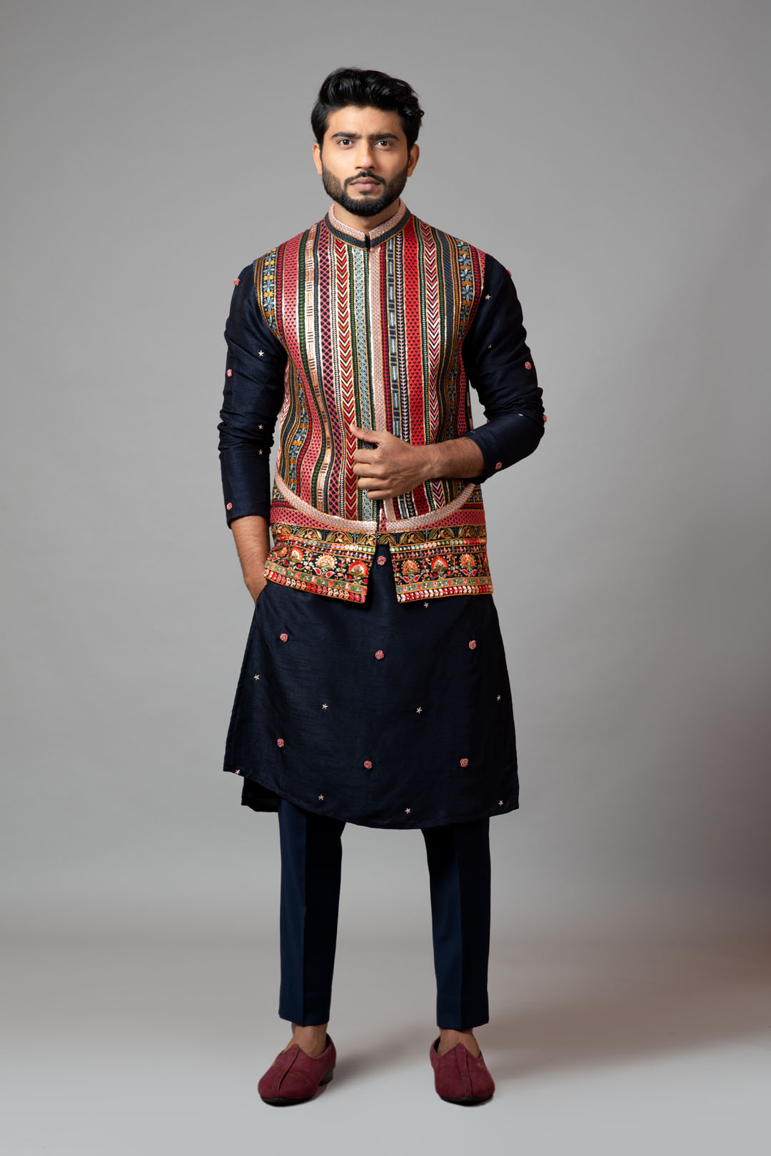 Multicolour Fully embroidered Chikankari Nehru jacket