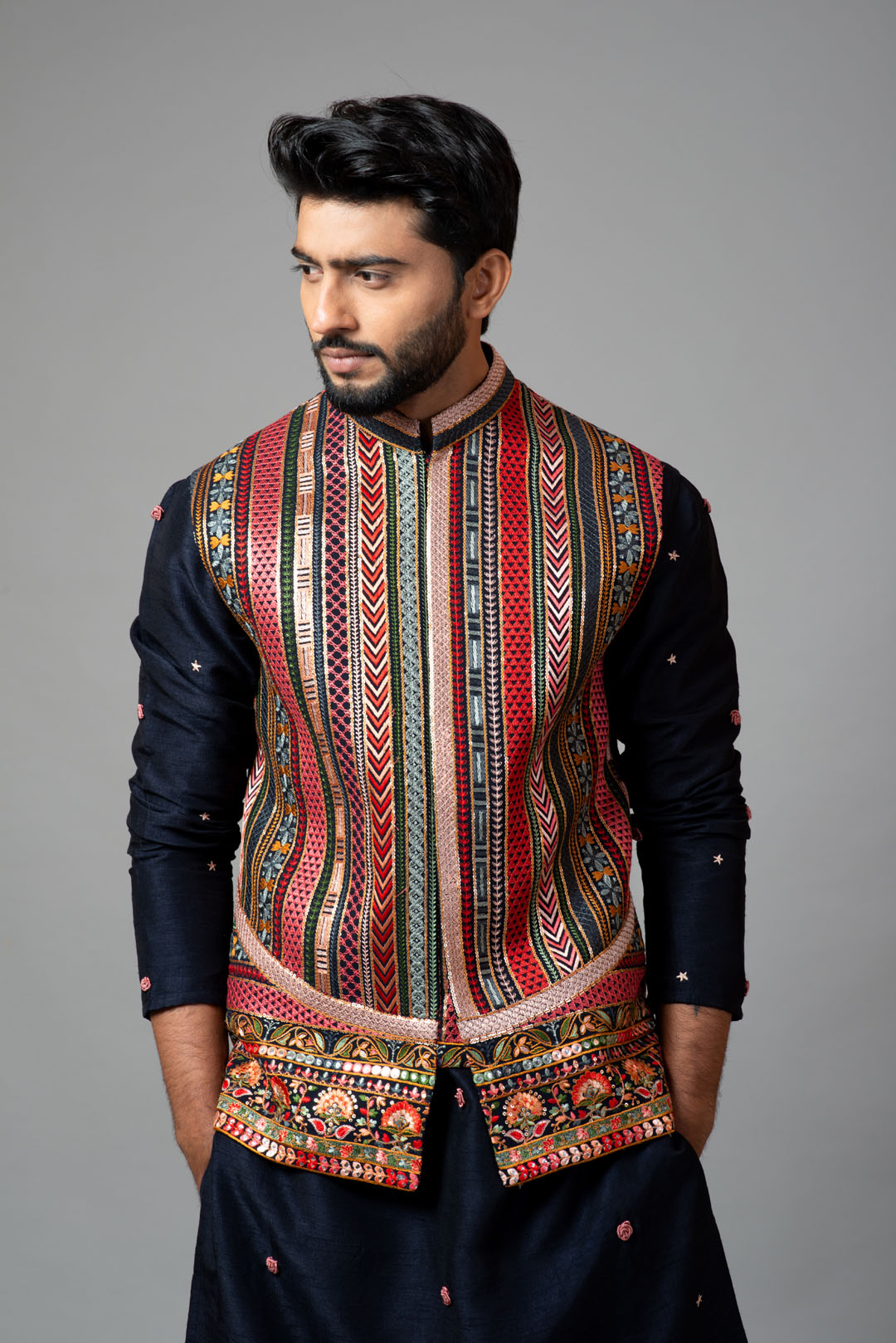 Multicolour Fully embroidered Chikankari Nehru jacket