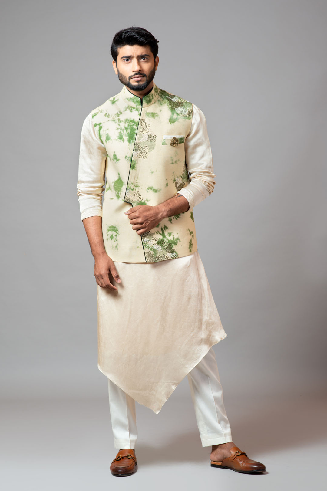 Tie & Dye kora nehru with drape kurta and pant pajama