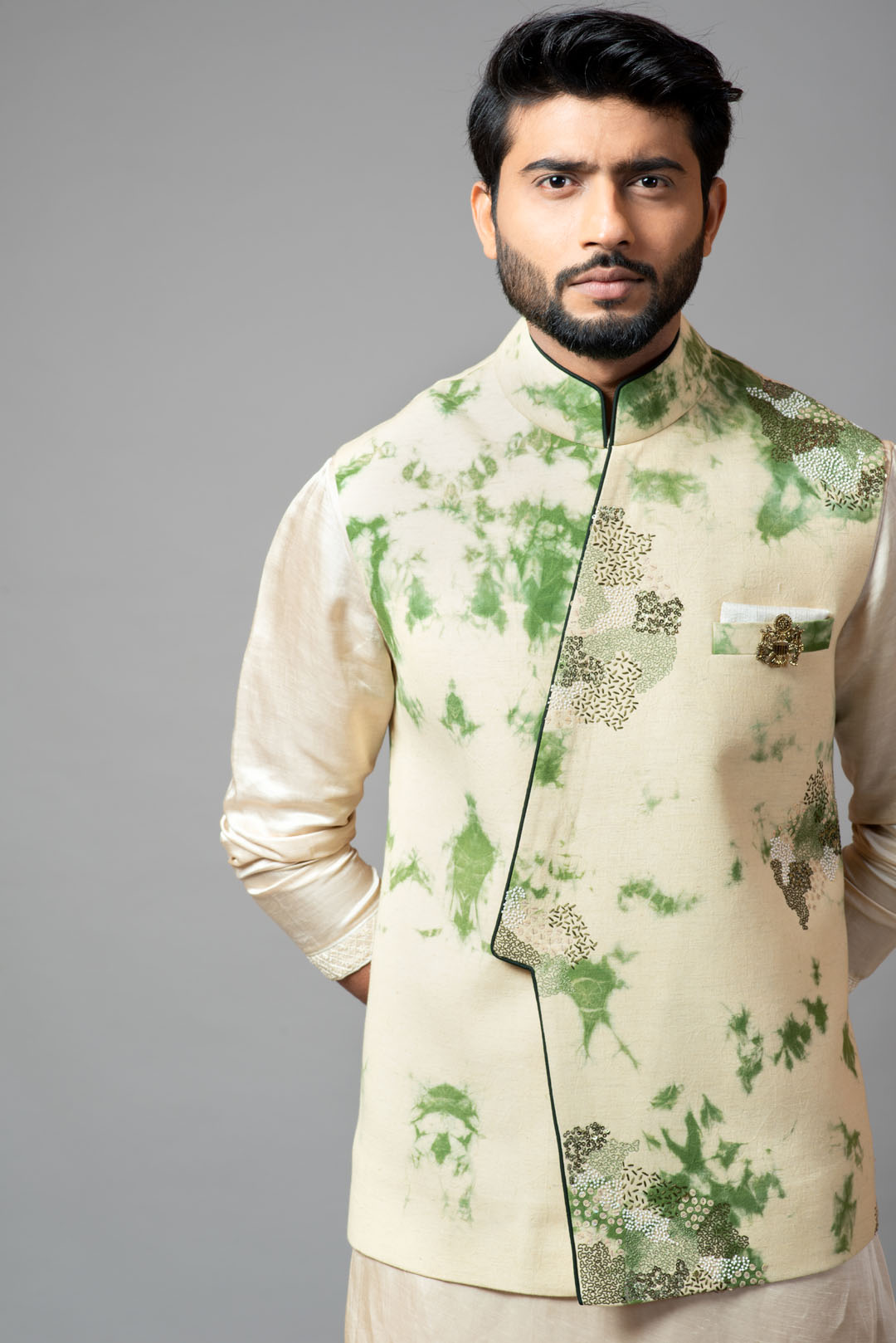 Tie & Dye kora nehru with assymetric front detailing