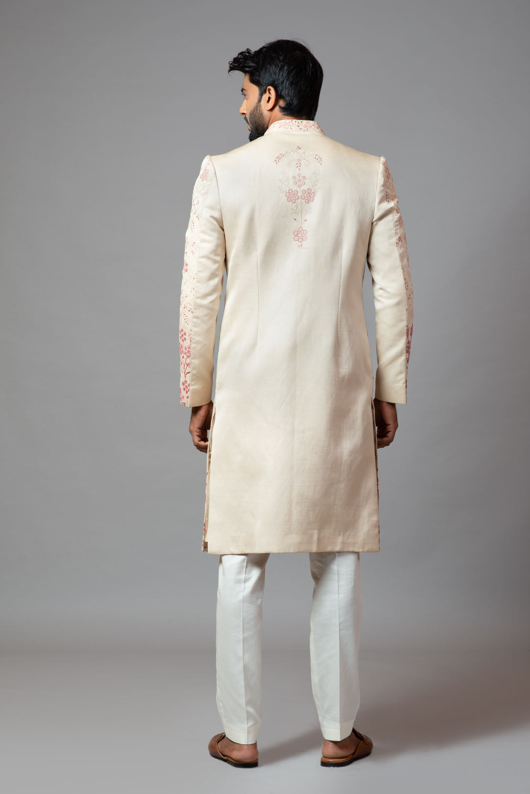 Floral embroidered aari work sherwani with pant pajama