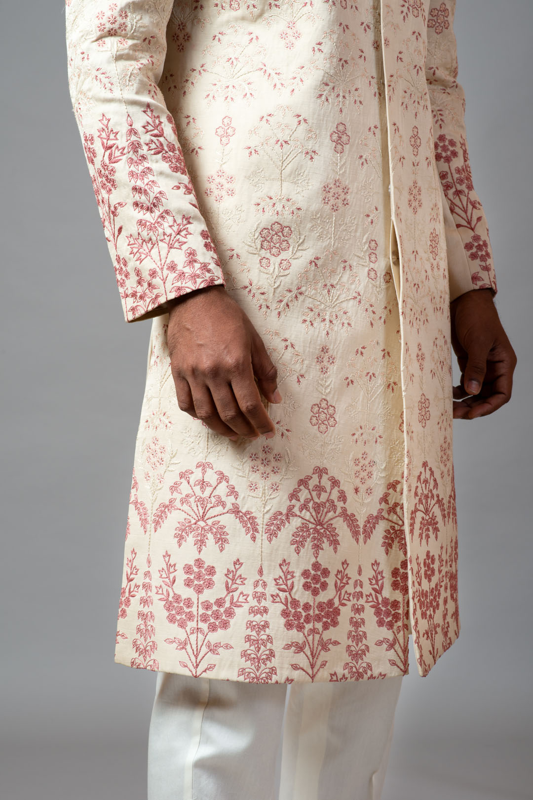 Floral embroidered aari work sherwani with pant pajama